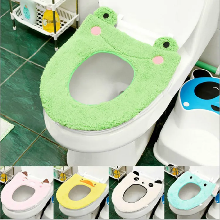 

Winter Warm Toilet Seat Cover Closestool Mat 1Pcs Washable Bathroom Accessories Knitting Pure Color Soft O-shape Pad Bidet Cover