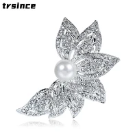 luxury fashion pearl brooches hot selling all match rhinestone snowflake love moon flower brooch pin alloy silver plated jewelry