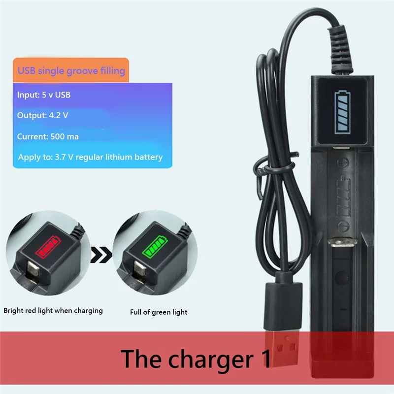 Battery Charger USB 1 Slot Universal Quick Charging Rechargeable Lithium for 18650 26650 14500 16340