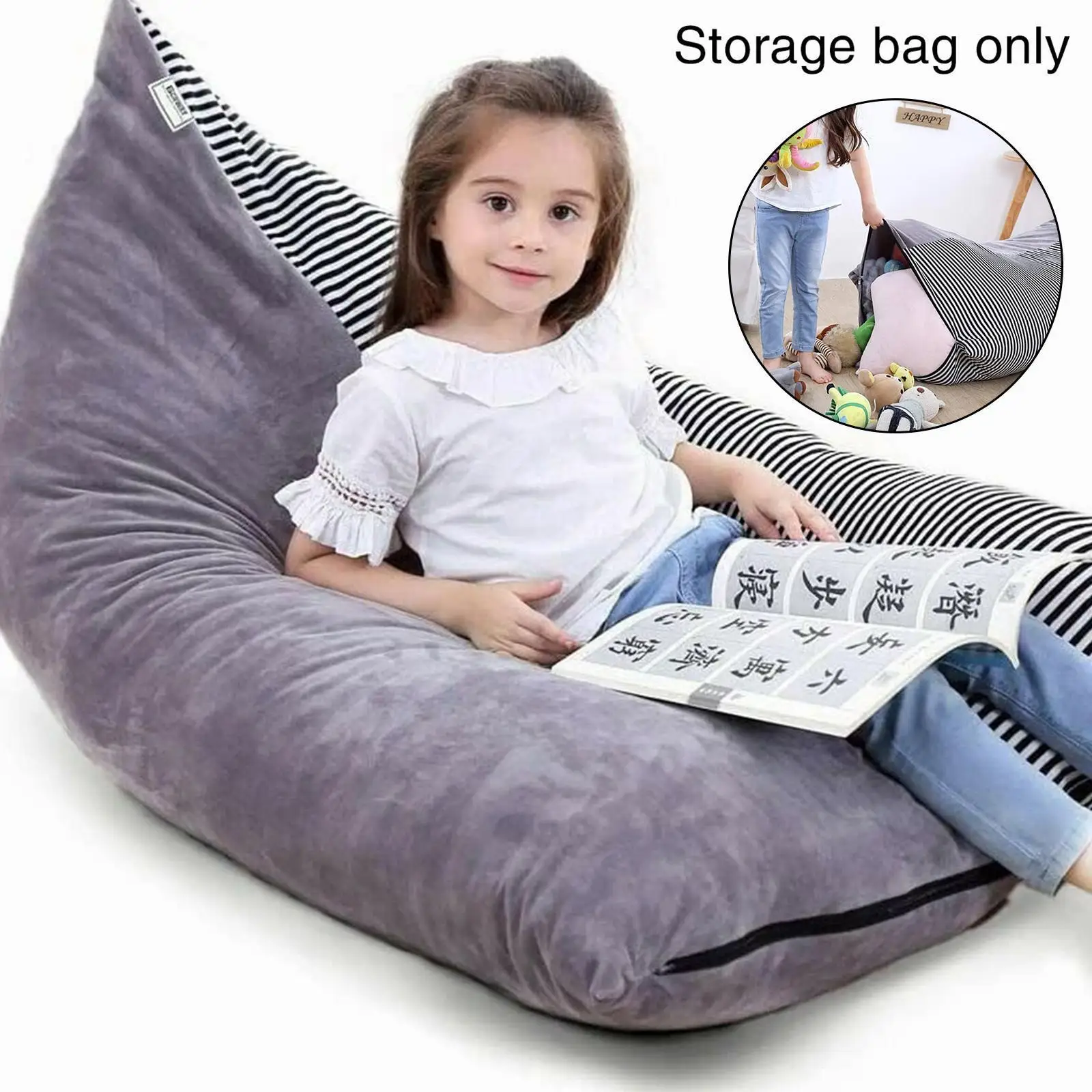 

Stuffed Animal Storage Bean Bag Chair Stuffable Bean Pouch Storage Bag Stuffed Canvas Large Bean Cover Stripe Sofa Bag Anim U3X6