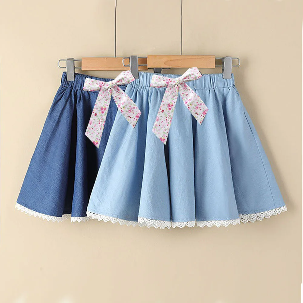 

Girls Jean Skirt with Floral Belt Kids Outfit 4 To14 Year Big Children's Lace Stitching Dress 2022 Summer Teenagers Clothes