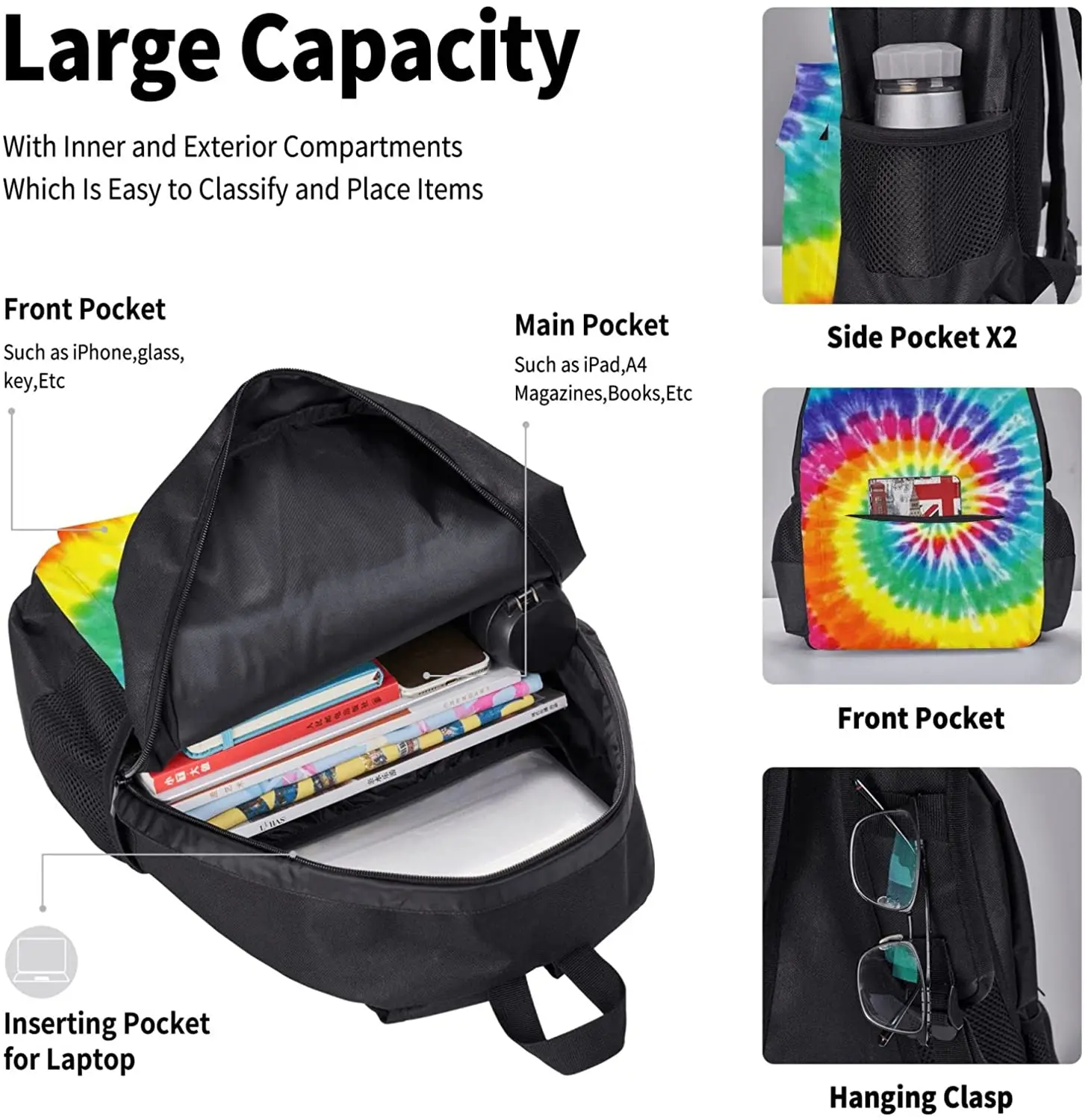 Kids School Backpack Tie Dye Schoolbag Travel Bag Casual Daypack Lunch Bag Pencil Case for Boys Teens Girls 3pcs Sets