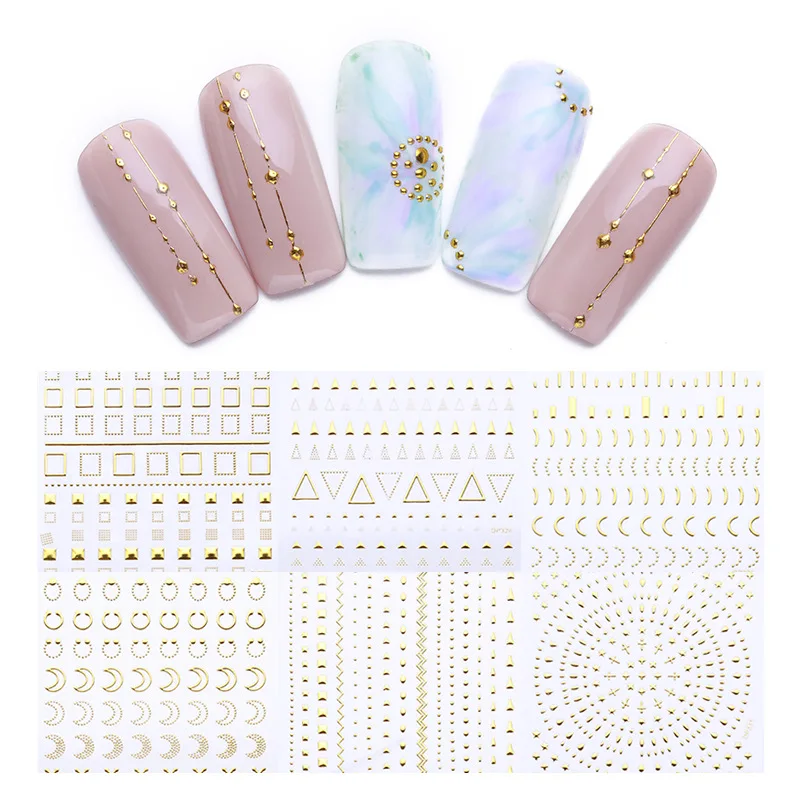 

New Nail Art Sticker Sling Adhesive 3D Golden Metal Sticker Nail Applique DIY Three-dimensional Nail Decoration