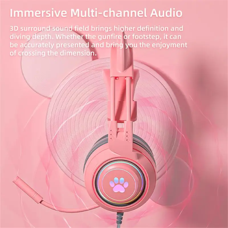 

Sy-g25 Detachable Cat Ear Gaming Headset For Ps4 Ps5 Earphone With Mic Surround Stereo Wired Headset