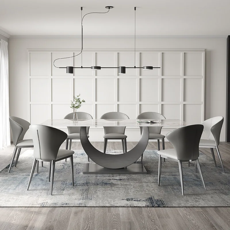 

Итальянский камень, искусственная кожа, Современная нержавеющая сталь, Скандинавская столовая, гостиная, обеденный стол