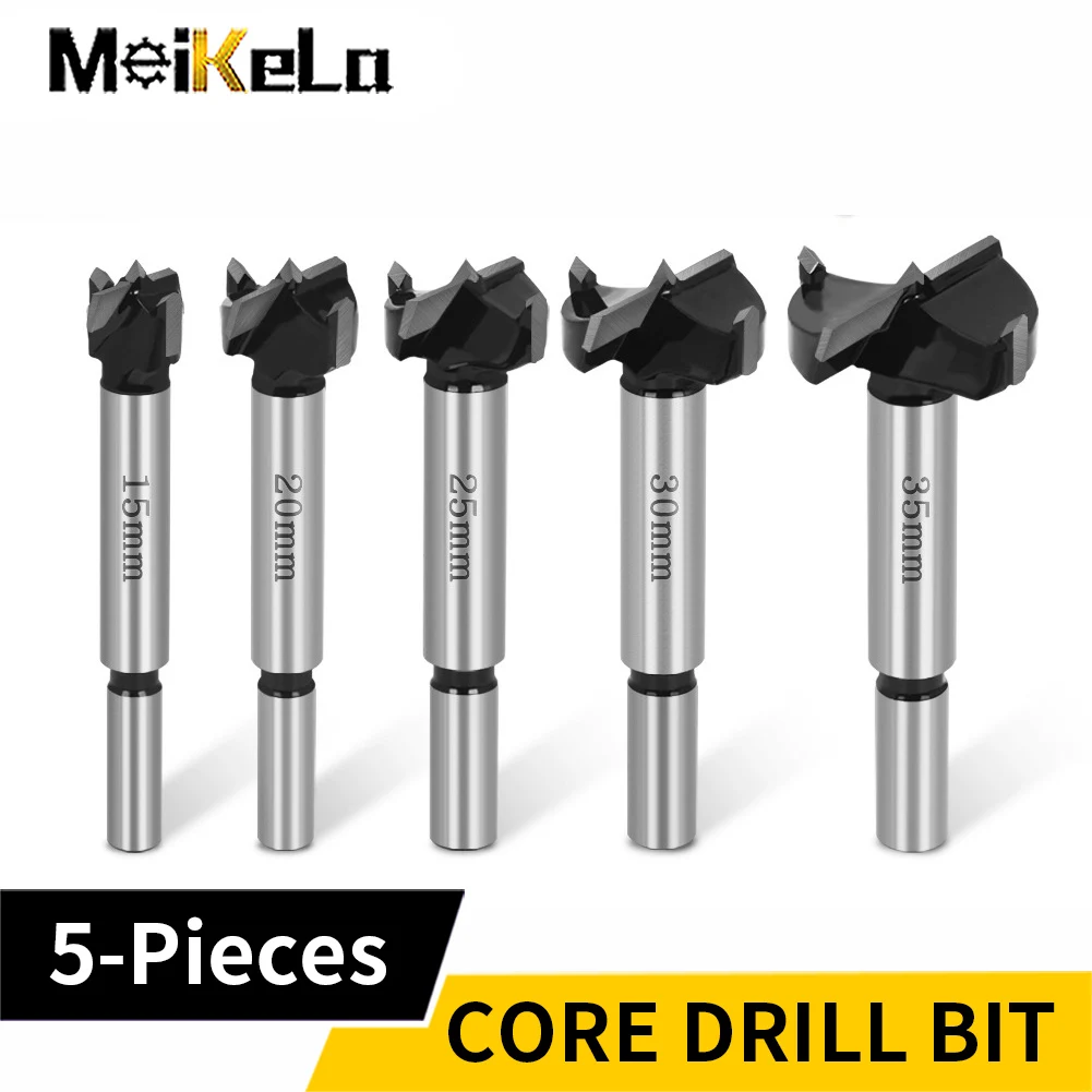 Meikela 5PCS Wood Hole Saw Cutter Hole Drilling Tools Hinged Reaming Drill Bit 15/20/25/30/35mm