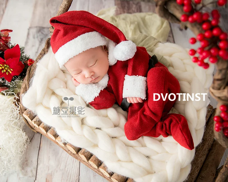 Dvotinst Newborn Baby Photography Props Knit Hat+Romper Fotografia Accessories Christmas Santa Claus Cosplay Studio Shoots Prop