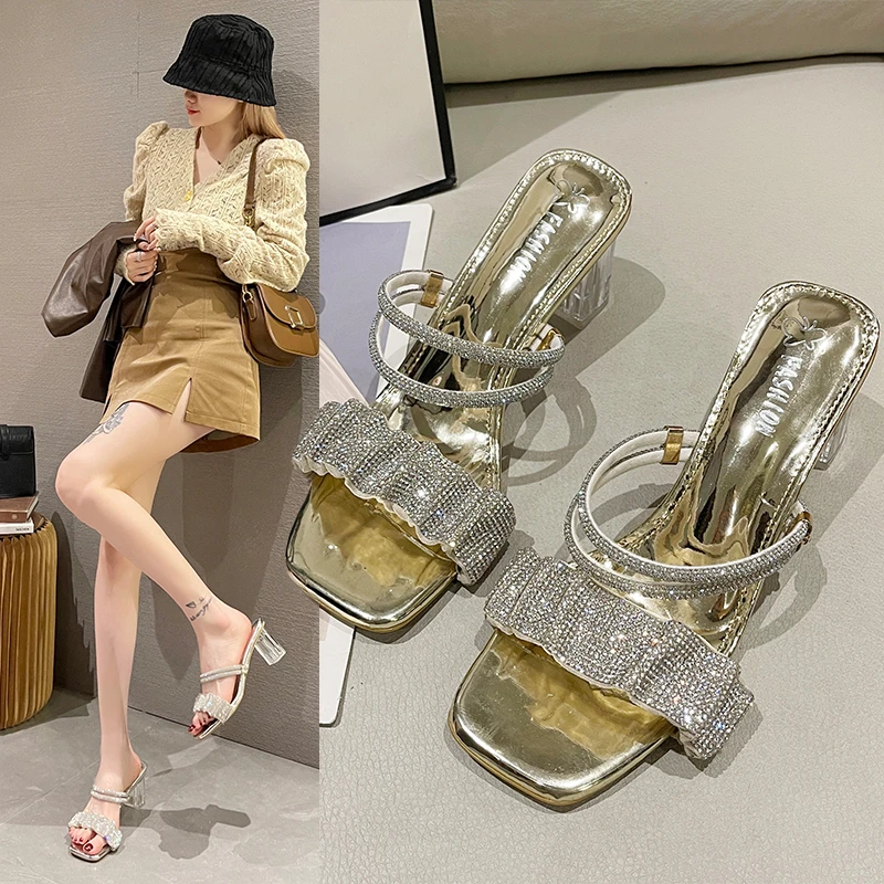 

Женские Босоножки на каблуке, удобные сандалии-гладиаторы бежевого и черного цвета с бантом и жемчугом, лето 2023