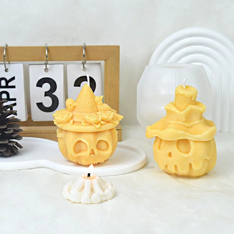 Pumpkin Ghost Silicone Mold Candle Mould Halloween Molds Witch Hat Scented Ornaments Plaster