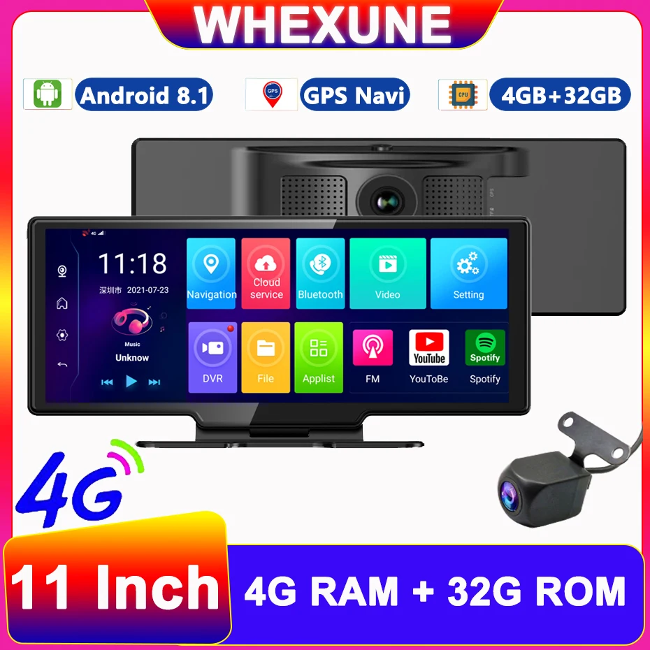 

WHEXUNE Latest Car DVR Cameras 4G Android 8.1 Dashboard WiFi GPS Video Recorder 1080P FHD Dual Lens Dash Cam ADAS Registrar DVRs