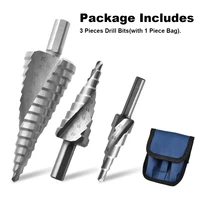 pack of 3 groove step drill bits woodworking triangular shank wood metal spiral drilling bit core cone punching tools
