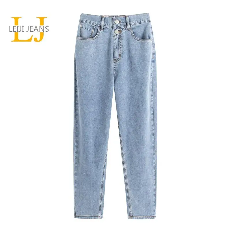 

2022 LEIJIJEANS Summer Women Jeans Harem Loose Thin Fabric Petite Full Length 4XL 100kgs Lady Curve Pants Light Washing Jeans