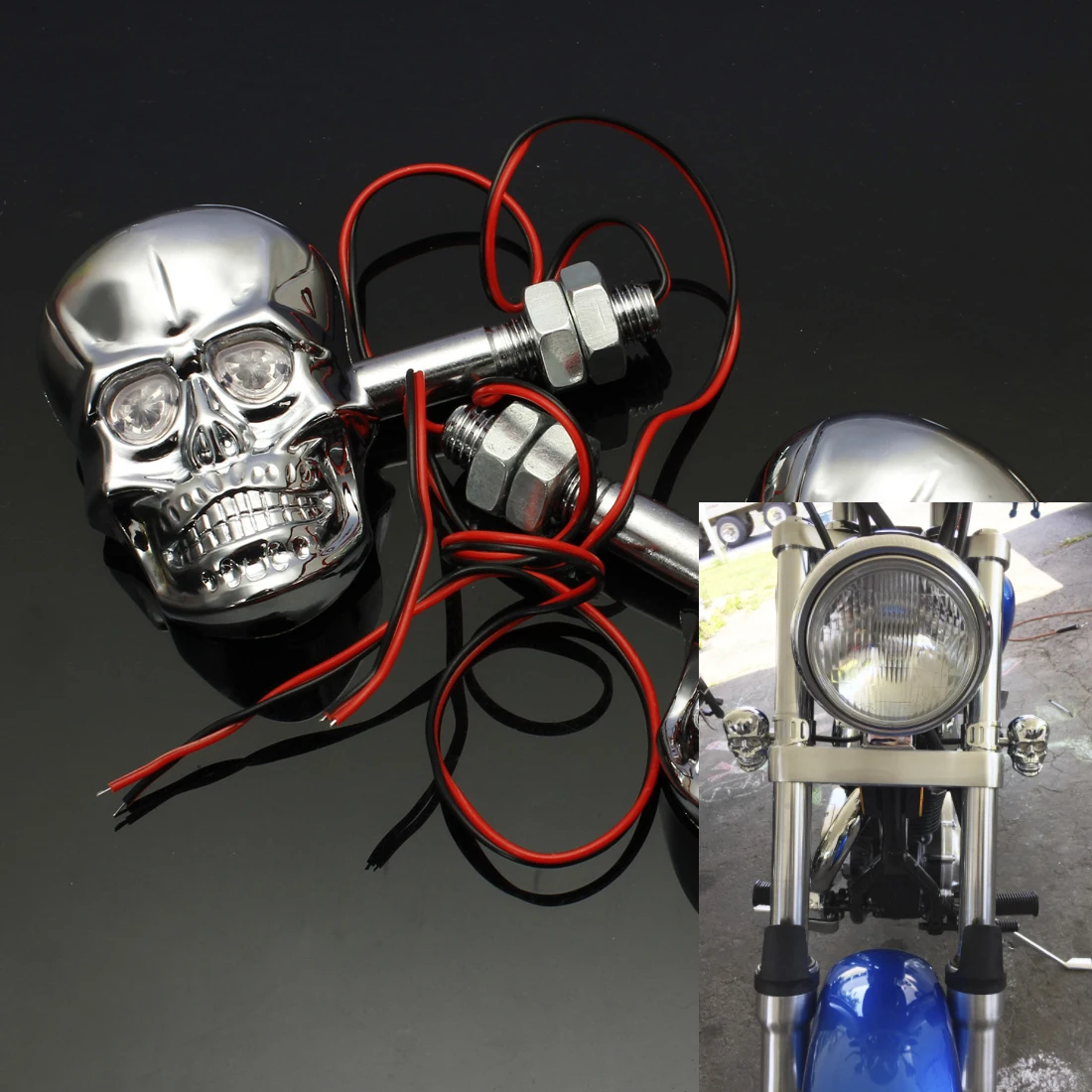 LED Indicator Unit Motorcycle Turn Signal Flasher Skull Head Chrome Cafe Racer Accessories for Kawasaki Z750 R1200r BMW ... |