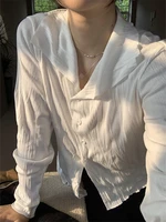 qweek korean fashion white shirts women oversize elegant lady casual long sleeve cardigan button up blouses tops y2k harajuku