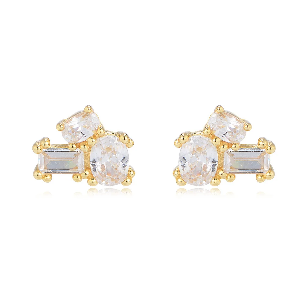 

S925 Sterling Simple Geometric Zircon Earrings Ins Silver Jewelry High Sense Niche Pendientes Perla Ametist Dangling Tourmaline