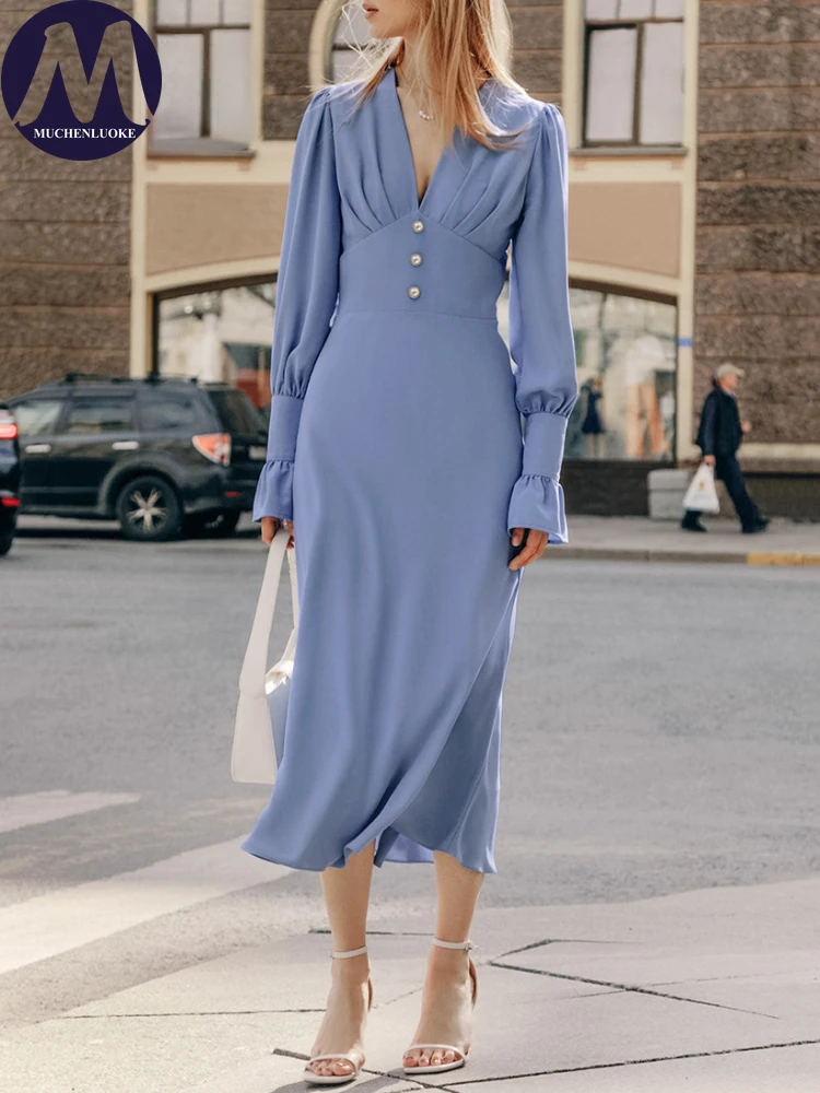 Элегантные женские платья офисное женское платье с рукавами-фонариками модное