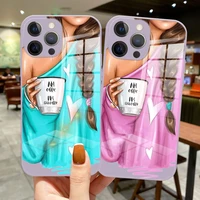 grass purple glass silicone phone cases for iphone 13 pro max 12 11 pro mini xs max xr x 7 8 fashion coffee beautiful girl cover