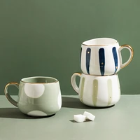 mdzfsweethome 370ml nordic creative ceramic coffee cup home water milk mark mug gold inlaid couple cup holiday birthday gift