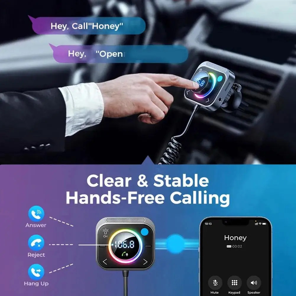 

Bluetooth 5,3 FM автомобильный адаптер для вентиляции с преобразователем PD автомобильный передатчик с разъемом QC3.0 для сигар 3 светильник S5D1