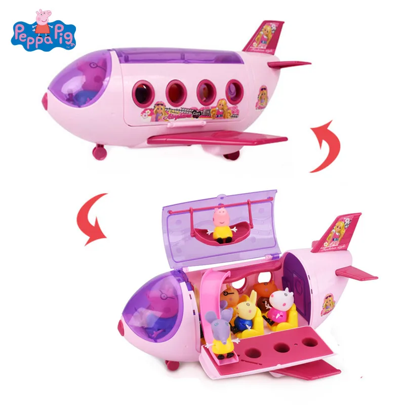 

Peppa Pig Vacation Airplane Family friends Toys Doll pink pig Children's Play House Action Figures Slide Luxury Airplane Toy