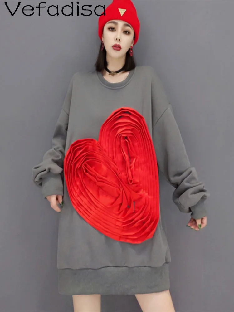 

Women Long Sleeves Pullover Sweatshirt Loose Three-dimensional Heart-shaped Pattern Sweatshirt 2023 Spring Autumn LHX1311