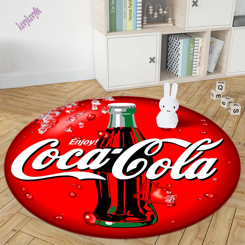 Classic Red Cola Picture For Kids Room Rugs Floor Round Soft Anti-slip Carpet Chair Area Children Pet Mat Alfombra infantil