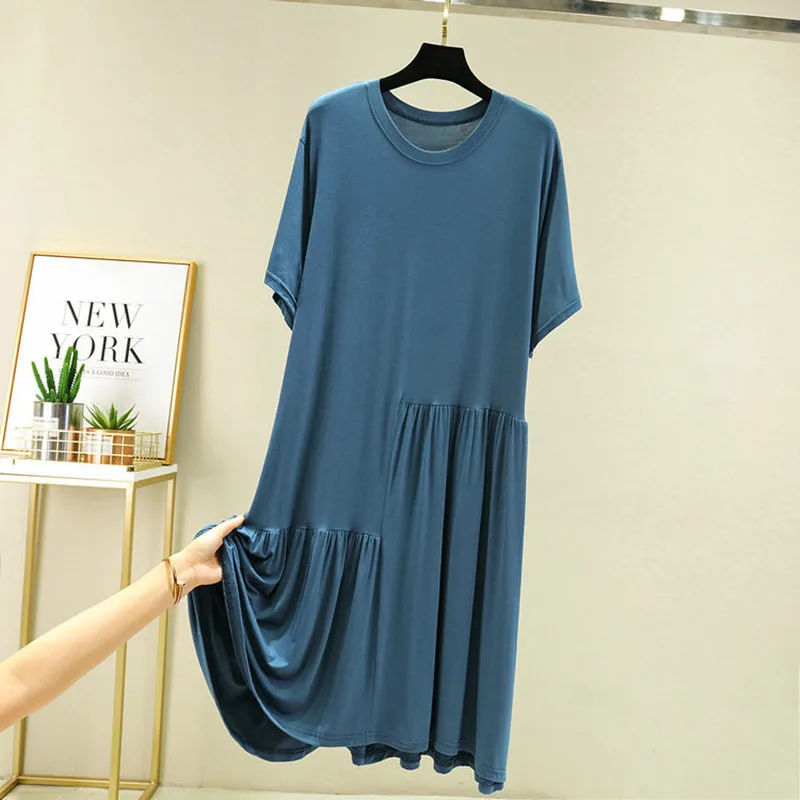Summer Casual/Sexy Nightgown For Pregnant Women Elastic Nightdress Women's Modal O-Neck Short Sleeve Nightwear Fashion Big Size