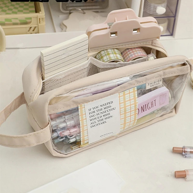 

Large Capacity Transparent Pencil Bag Aesthetic School Cases Kawaii Stationery Holder Bag Pen Case Students School Supplies