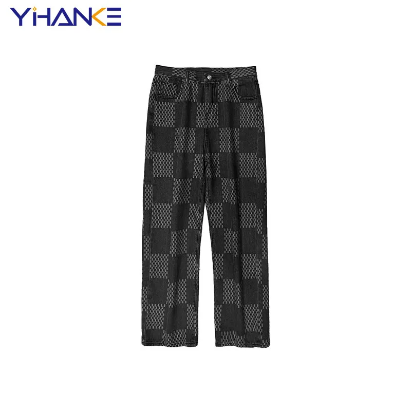 

Простые и универсальные прямые мужские джинсы Y2k Корейская версия в гонконгском стиле ретро Свободные повседневные длинные брюки с широким...