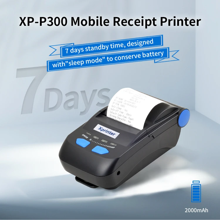 Фото Беспроводной термопринтер Xprinter XP-P300 58 мм, мини-принтер для чеков, портативный, для печати наклеек, с функцией оповещения о нехватке бумаги №2