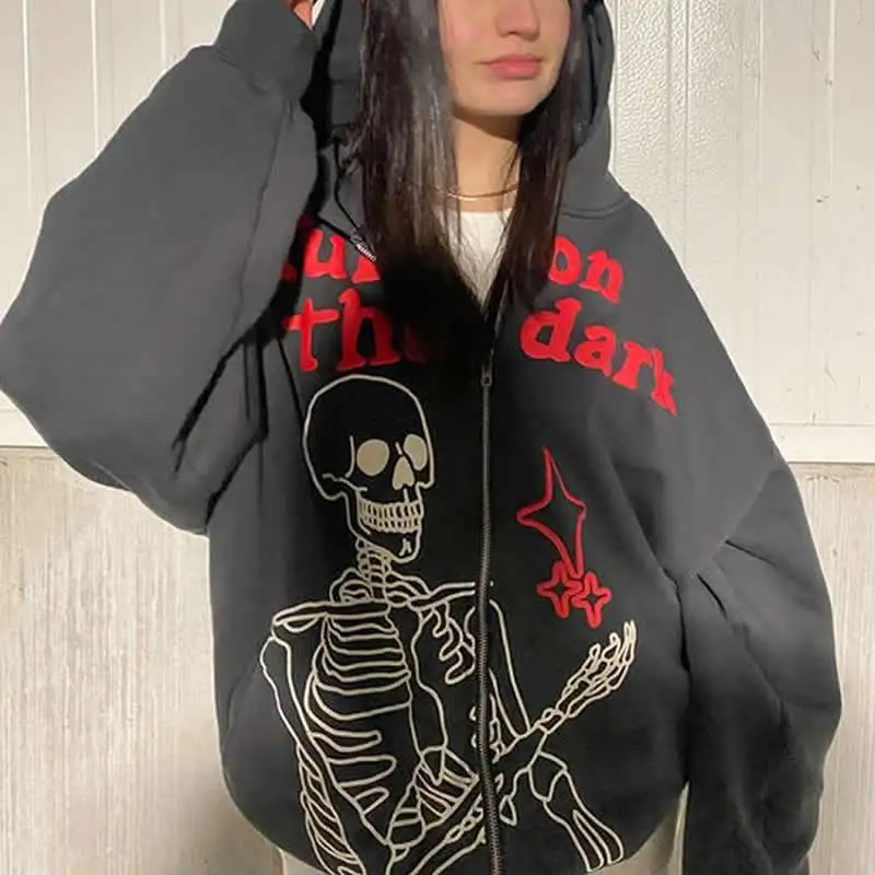 Men Woman Fashion Streetwear Hoodies Spring Autumn Skull Printed Oversized Zip Up Hoodie Tokyo Revengers Girl Hooded Sweatshirt