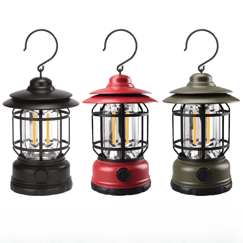 

LED Vintage Camping Lantern COB Rechargeable Portable Water-proof Emergency Flashlight for Outdoors Tent Hiking Home Decoration