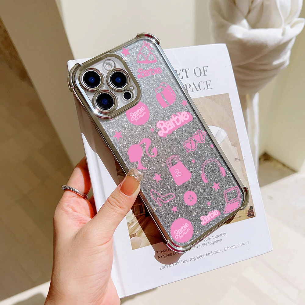 Ins Pink B-Barbies Plating Case For Xiaomi 14 14Pro 13 13Pro Poco F4 F5 X5 X3 Pro 4G 5G Anti Fall Airbag Back Cover