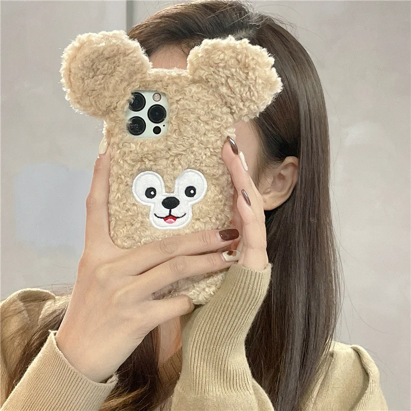 

Cute big ear Duffy bear suitable for Apple 13 mobile phone case iPhone 12 / 11pro autumn and winter Plush protective case