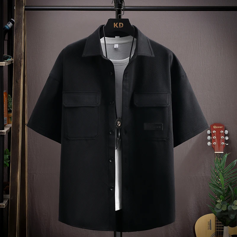 New Solid Color Men's Casual Shirts Loose Tops Short Sleeve Turn-Down Collar Tees Summer Youth Breathable Blouse Outwear Clothes