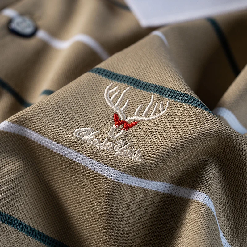 Men's cotton polo shirt embroidered striped T-shirt 2023 summer casual business short sleeved T-shirt men's golf clothing