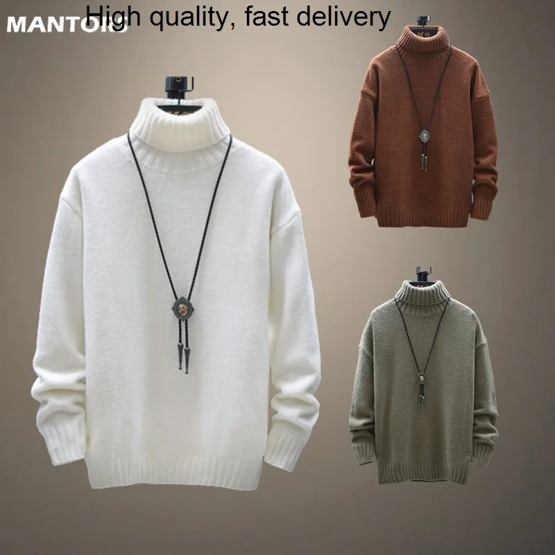 

Свитер мужской зимний с высоким воротником, плотный теплый пуловер, хлопковый Повседневный вязаный джемпер с высоким воротником, на осень/з...