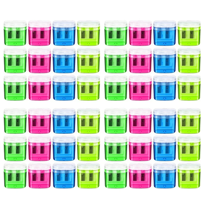 

48 PCS Pencil Sharpener Manual Dual Hole Sharpener Kids Dual Hole Pencil Sharpener For School Office Home, 4 Colors