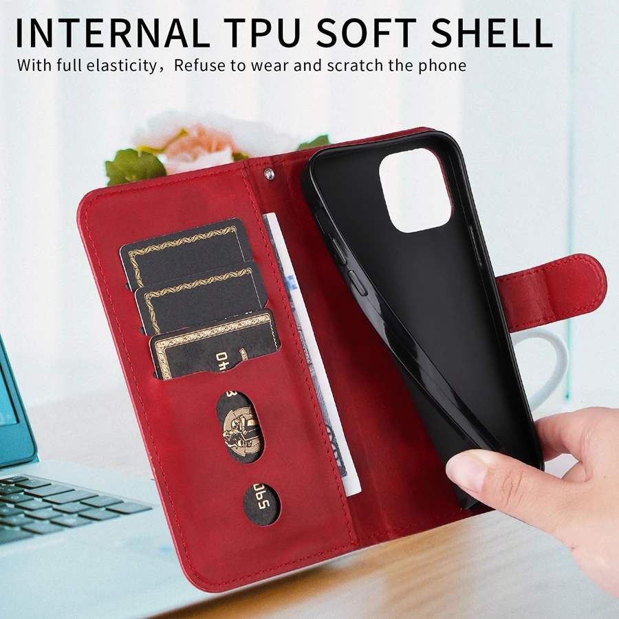 Wallet Luxury Artificial Cowh Stand Zipper Case For iPhone 14 Pro Max 13 Pro Max 12 Pro Max 11 Pro Max XS Max X XR 8 7 6 6S Plus