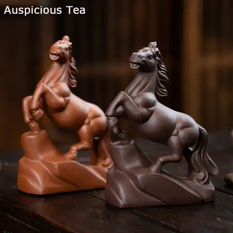 Yixing высококлассная скульптура ручной работы фиолетовая глина чай домашний Китайский Зодиак Лошадь статуя украшения чайная Статуэтка чайн...