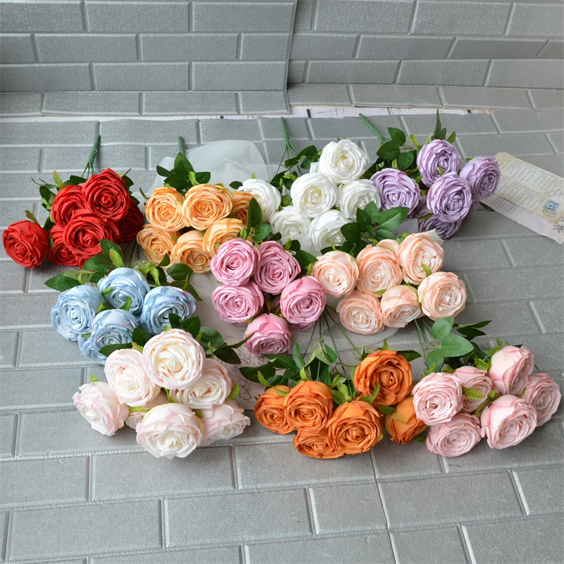 

Artificial Silk Rose Flower Arrangement Wedding Photography Party Bouquet Home Living Room Garden Desktop Decoration Fern Plant