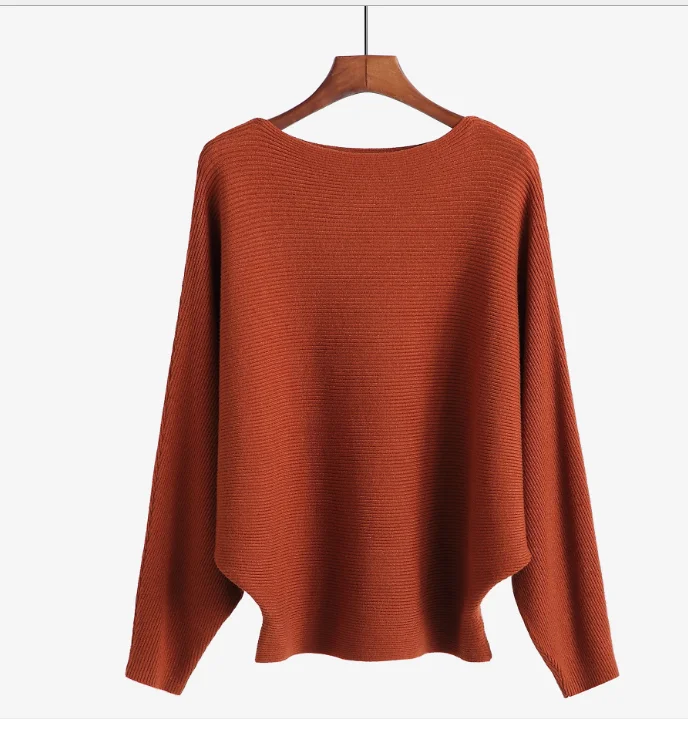 

Autumn Winter Euramerican New Fund Women's Pure Color One Word Gets Loose Fashionable Knitting Sweater Of Long Sleeve
