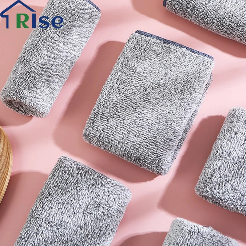 

Solid Color Bamboo Charcoal Dish Cloths Thickened Cleaning Product Soft Fiber Dish Towel Water Absorption Utensils Ffor Kitchen