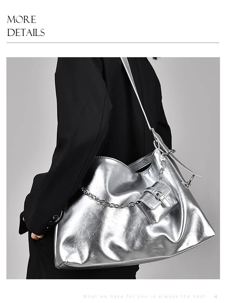 Модная женская сумка-тоут для мотоциклистов Сумка с монетницей серебристая