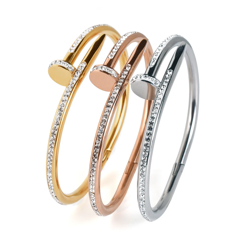 

Stainless Steel Cuff Creative gold plated Jewelry For Women And Girls Bangle With Zircon mother Bracelets for gift
