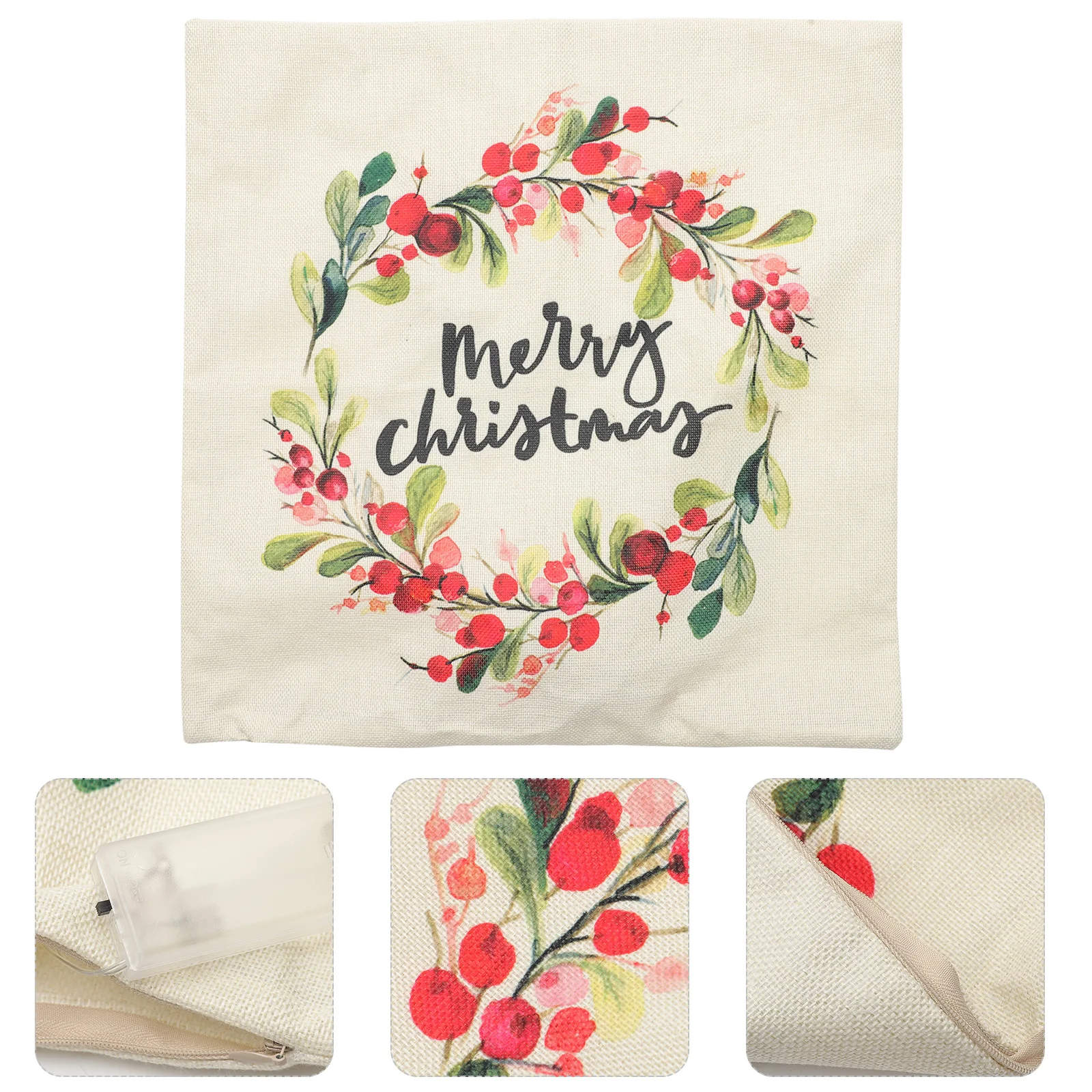 

Christmas Throw Pillow Cover with LED Lights Linen Decorative Cushion Cover New year pillowcases