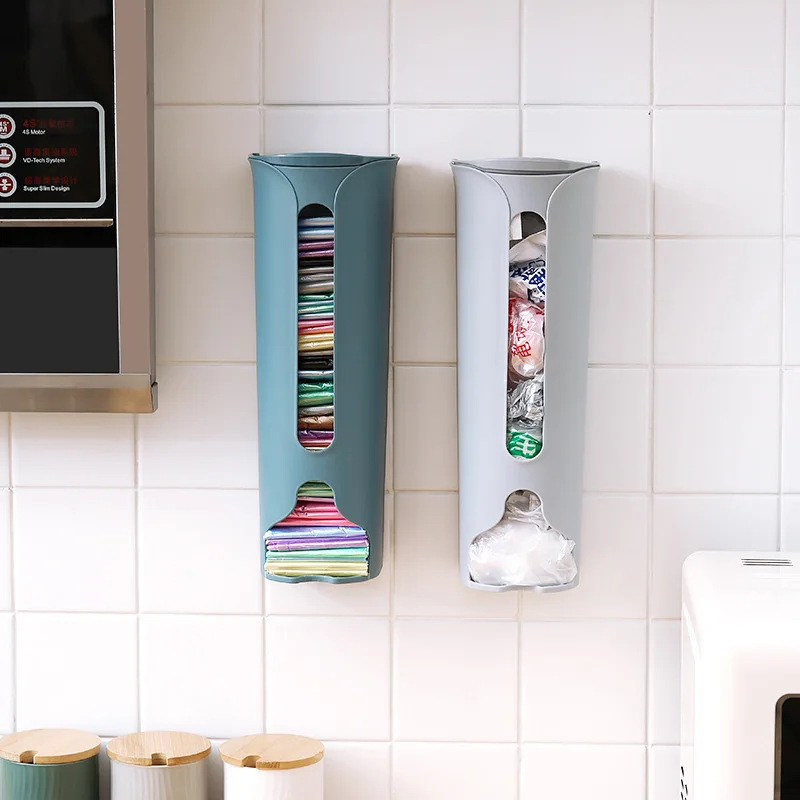 Kitchen Wall-Mounted Plastic Bag Storage Holder Garbage Pouch Saver Organizer Dispenser