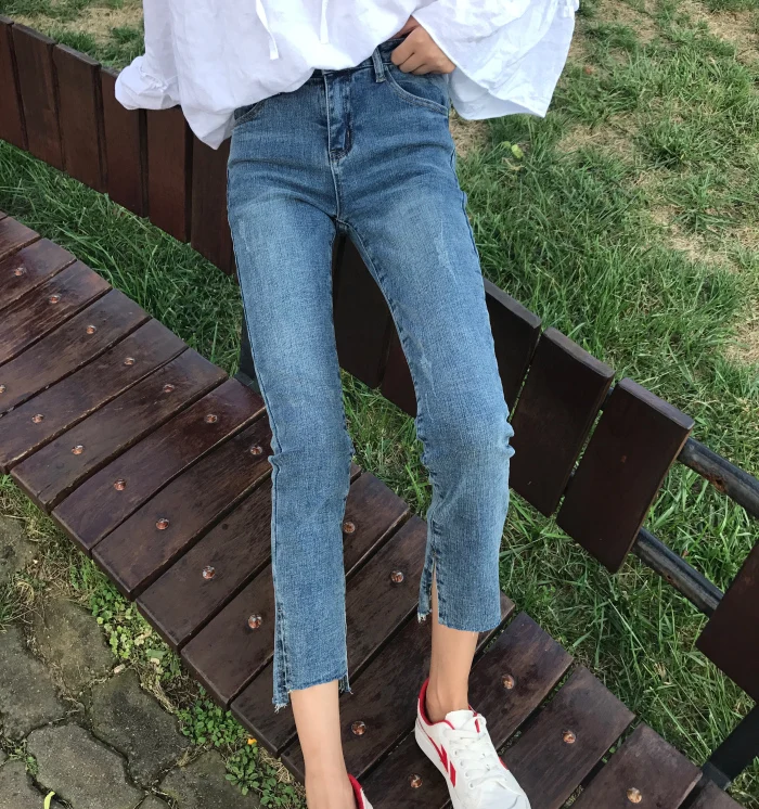 

N1616 New high-waist slim-fit stretch split leg pants fashion all-match jeans women's jeans