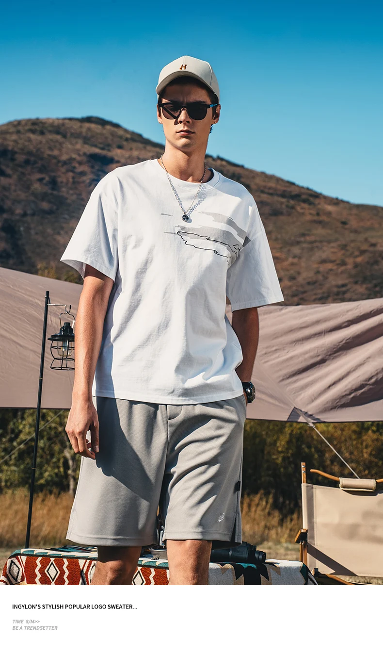 

2828 летняя Новинка 2023 Тяжелая хлопковая свободная футболка с коротким рукавом и принтом чернил