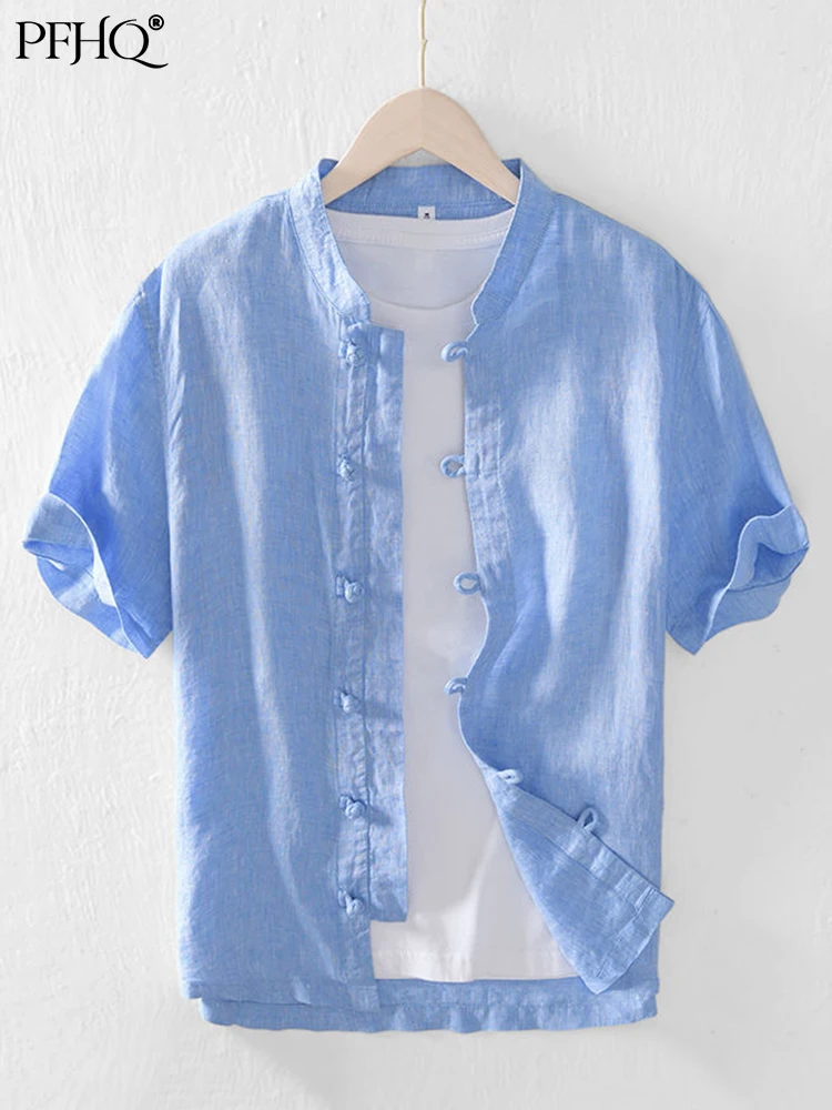 

PFHQ 2022 New Summer Chinese Style Solid Color Fashion Shirts For Mens Male White Clothes Casual Stylish Short Sleeve 21Q1036